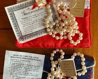 Lot 17a (red)-- Lot 17b (blue): Simulated pearl strands, 14", ready to be gifted: $80 each