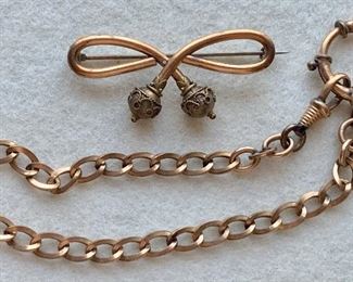 Jewelry 10: Antique Bow Pin and Watch Fob: $35