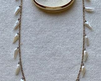 Jewelry 11: Antique Pearl GF Necklace - circa 1910, Matching Antique Stick Pin (not pictured) and Whiting and Davis Gold Tone Clutch Bracelet: $75