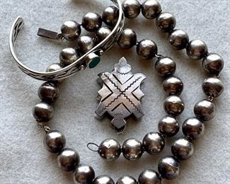 Jewelry 20: Lot of Silver - silver beads, bracelet and pendant: $40