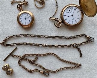 Jewelry lot 21: Misc. Lot of Antique Watches and Watch Parts- oh and a random pair of antique cufflinks: $100