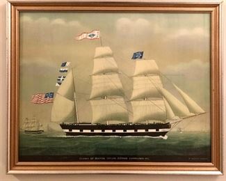 Saxony of Boston Nelson Scudder Commander 1842: $150 - 28.5" x 23.75" - after Petreus Weyts, was known for his reverse on glass paintings. The Saxony of Boston is one of the more famous paintings. This is a lovely reproduction of his original painted in 1842.