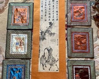 112l Asian Wall Hanging  Small Silk Tapestries