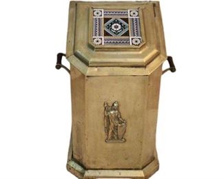 Lot 043
Antique Brass Ash Bin w/ Mounted Minton Tile Lid