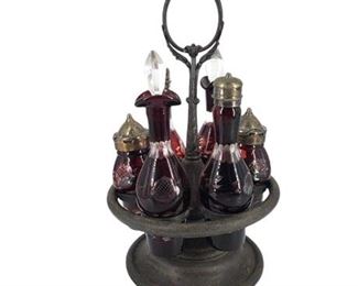 Lot 297
Antique Meriden Britannia Co. Silverplate Crystal Cruet Set