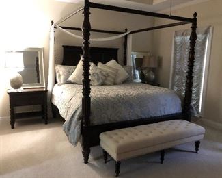 Ashley king size bedroom suite. Bed, 2 nightstands, dresser. Upholstered bench