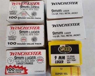 WINCHESTER, SPEER, AND SUPER VEL 9 mm Luger Ammo