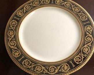 10 dinner plates only of this nice, black and gold rim on white china.