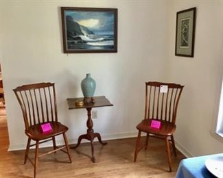 Antique Shaker chairs, stand, signed art 