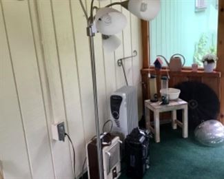 Heaters, vintage lamp, gardening 
