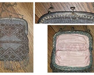 Antique French steel beaded purse with fringe $35