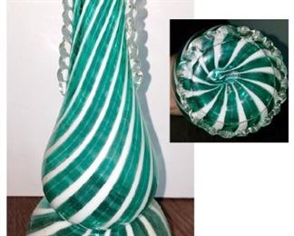 Vintage Hand Blown glass Aqua swirl vase $35