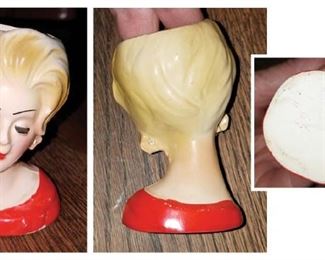 Vintage mid century Lady head vase 4" (no name, minor paint chips - missing earring) $5