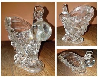 Vintage Heisey Crystal Chanticleer rooster chicken vase 1940's $30. Now $15