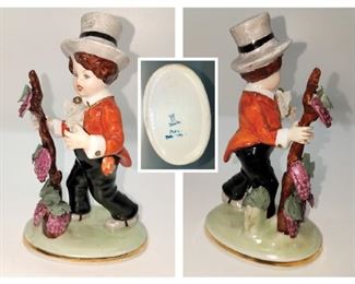 Vintage Capodimonte Dresden Lace boy with grape cane  5" figurine $10. Now $5
