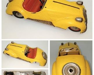 Vintage Distler D-3200 10" yellow wind up tin car, made in US zone, Germany $25. Now $12.50