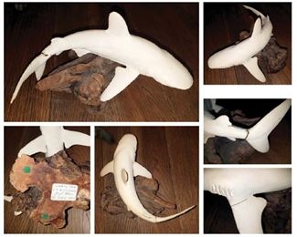 Vintage white shark sculpture on burl wood base (2 breaks) $5. Now $2.50