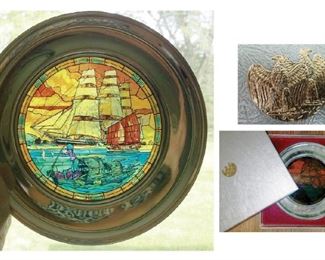 Vintage painted glass (stained glass look) ship plate with box. 9.75" $8. Now $4 