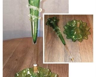 Antique single 16.5" green glass epergne $75. Now $37.50
