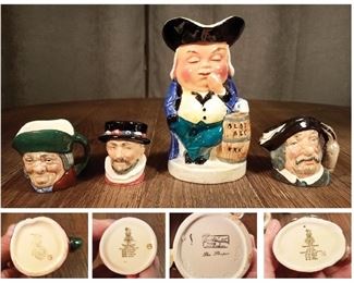 Four pieces Toby mugs. Royal Doulton and Burlington ware. Beefeater, Sancho Panoa, The Sleeper…(6" tallest) $24 all. Now $12 all