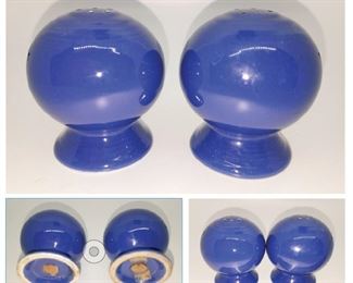 Vintage mid century modern Fiesta blue ceramic round salt and pepper $6. Now $3
