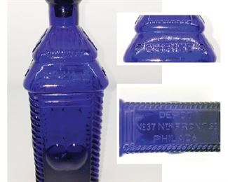 Vintage cobalt blue glass Perrine's bottle $5. Now $2.50
