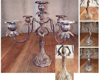 Vintage figural woman 4-arm 5 candle silverplate candelabra 10.5"w x 12.5"h $75. Now $37.50