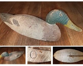 Vintage Mallard duck wood decoy 17"long $45