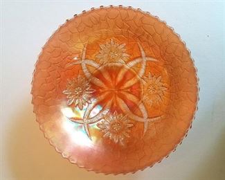 Vintage Orange Carnival glass iridescent 9" bowl $8