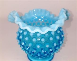 Vintage 4.5" hobnail ruffle edge vase light blue $10. Now $5