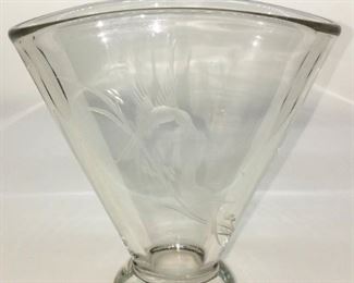 7" leaded etched glass bird vase $8. Now $4
