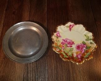 Vintage London touchmark Pewter plate $12, Now $6, Limoges France AL anchor scalloped plate $20. Now $10