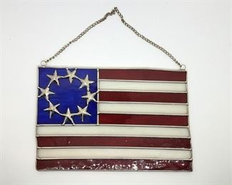 Stained glass American flag hanging 8" wide $7