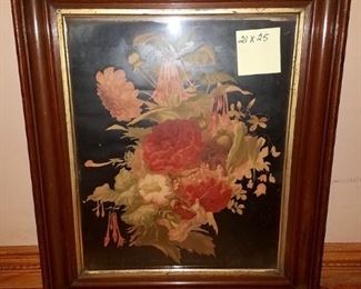 Antique framed flower art 21" x 25" litho $20. Now $10