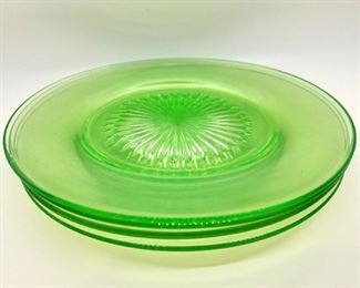 Vintage 3 green glass lunch salad plates 8" 3/$5. Now 3/2.50