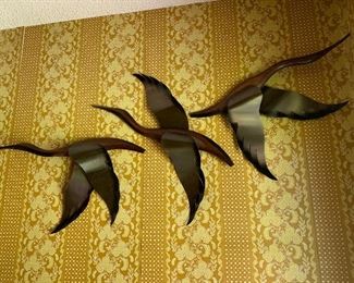 Vintage wood and metal flying geese wall art $65