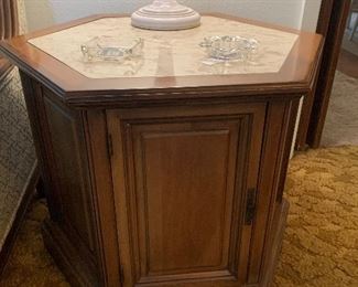 Vintage octagonal Brandt faux marble top end table with storage $95