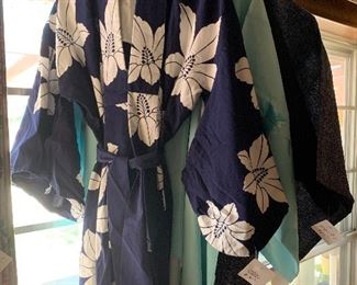 Cotton kimono happi coat embroidered silk turquoise kimono Japanese kimono Noragi  indigo