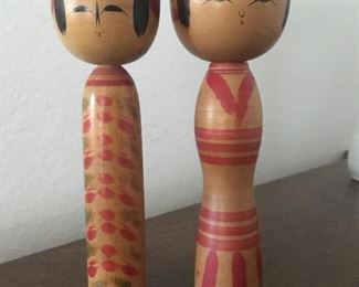Japanese Kokeshi dolls signed pair