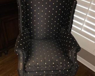Dark Brown with white polka dots Thomasville wing back chair.