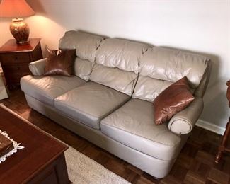 Leathercraft sofa, pale dove grey.