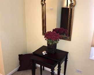 Pair of Nesting tables.  Gold wall mirror,