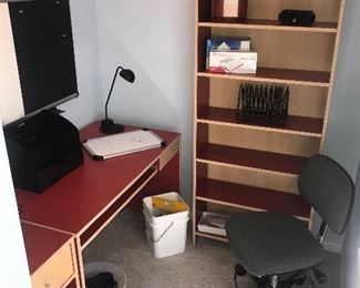 Red accented Computer Desk, Shelving unit and matching Side Storage unit.