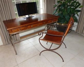 Writing desk with metal & leather chair