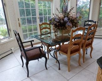 Glass/iron base kitchen table with 6 chairs