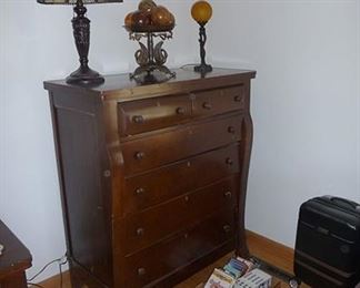 Tall Chest of Drawers and Leaded Lamp