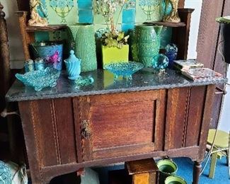 Art Nouveau Tile Insert Wash Stand & Majolica Ware 