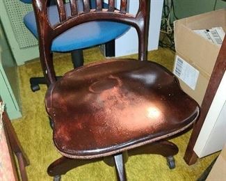 Antique Wooden Rolling Desk Chair 