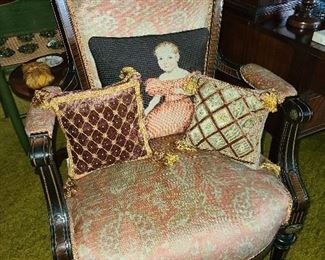 Renaissance Revival Parcel-Gilt Decorated Walnut Open Armchair (Circa 1870) 