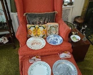 Armchair & Pewter Plates